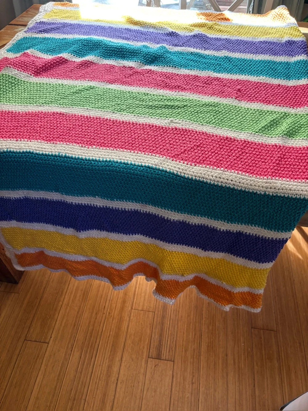 Handmade Crochet Striped Colorblock Throw - Bright Rainbow Colors Large